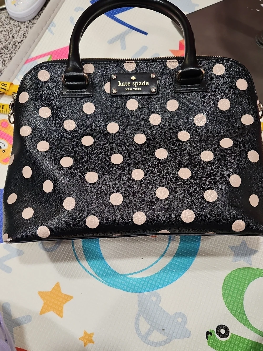 kate spade Black Polka Dot Dome Satchel with Cream Dots